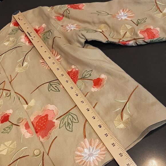 Ann Trinity Tan Floral Embroidered Women's Suit Jacket - Picture 8 of 9